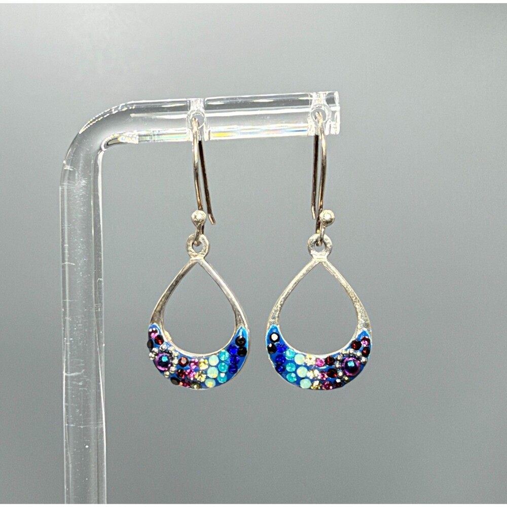 Mosaico 925 Sterling Silver Multicolor Austrian Crystal Open Drop Earrings NWT - Picture 4 of 8